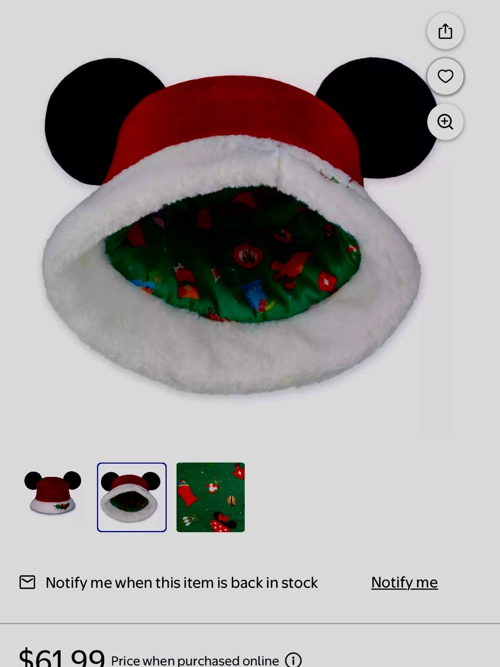 Disney Red Santa Mickey Ear Hat with Black Ears and White Brim